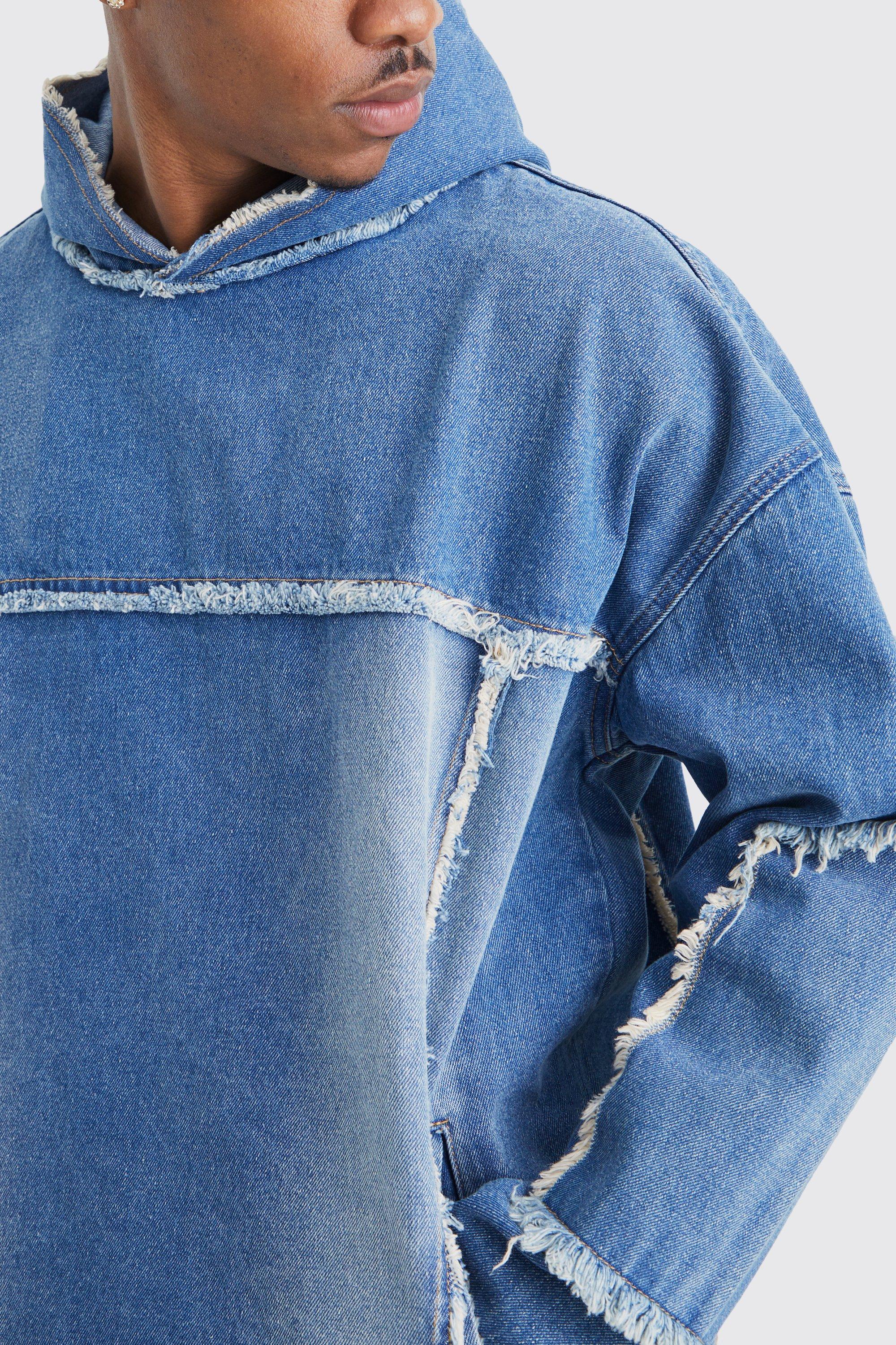 Oversized Frayed Edge Denim Hoodie